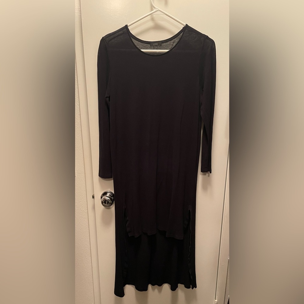 COS Black High Low Crewneck Crepe Tunic Shirt